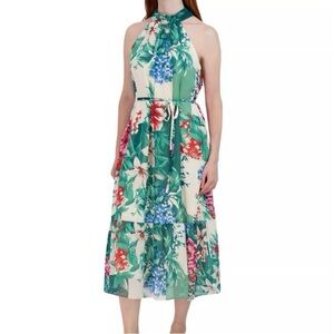 Donna Ricco Printed Mock-Neck Sleeveless Dress